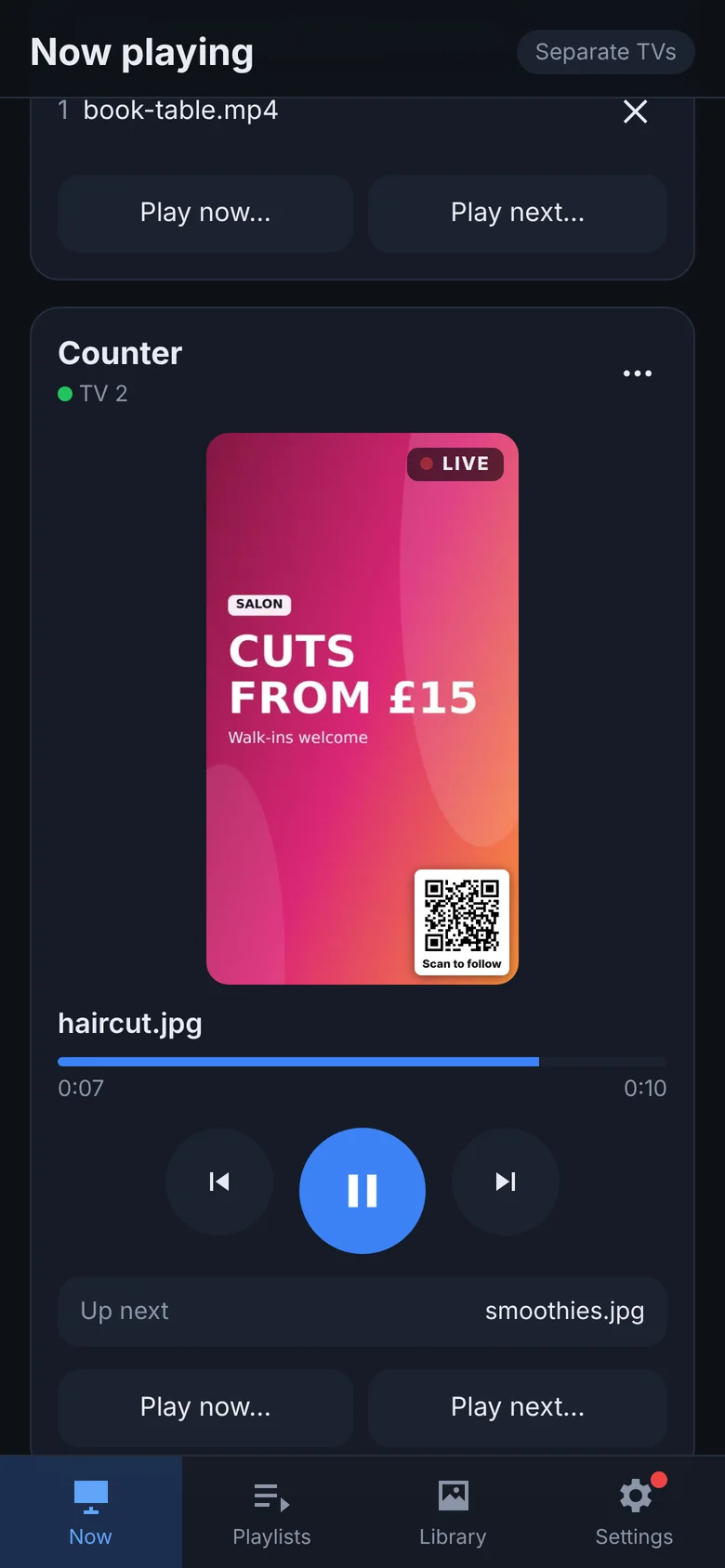 Two screens with different content